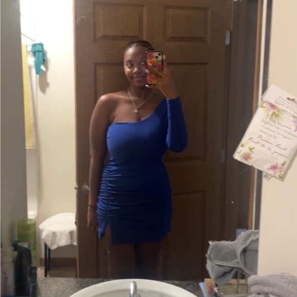 ROYAL BLUE Windsor Totally Chic One-Shoulder Mini Dress - Picture 2 of 6